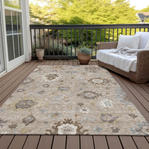 HomeRoots 5' Floral Elegance Area Rug - Durable, Washable, Indoor/Outdoor Design in Taupe, Silver & Gray 10' X 14' 585039