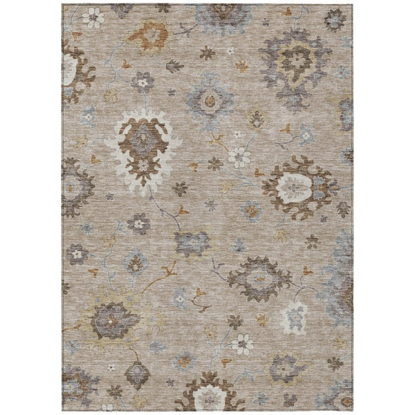 HomeRoots 5' Floral Elegance Area Rug - Durable, Washable, Indoor/Outdoor Design in Taupe, Silver & Gray 10' X 14' 585039
