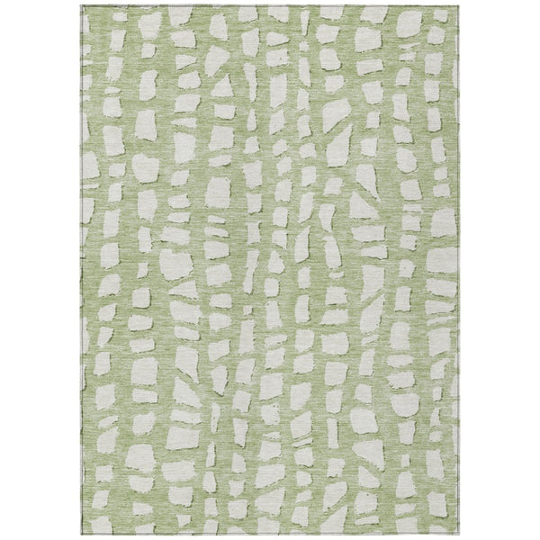 HomeRoots 5' Artichoke Green and Ivory Abstract Area Rug - Stylish, Durable, Washable for Indoor/Outdoor Use 5' X 8' 585041