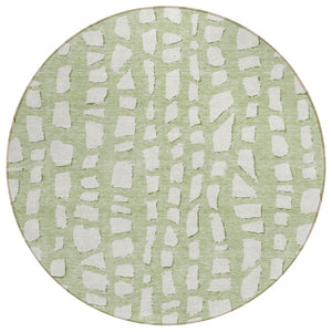 HomeRoots 5' Artichoke Green and Ivory Abstract Area Rug - Stylish, Durable, Washable for Indoor/Outdoor Use 8' Round 585042