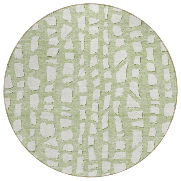HomeRoots 5' Artichoke Green and Ivory Abstract Area Rug - Stylish, Durable, Washable for Indoor/Outdoor Use 8' Round 585042