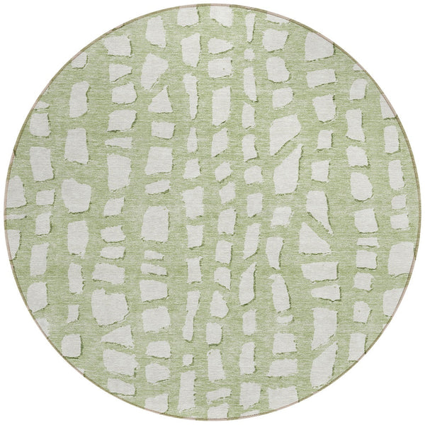 Homeroots 3' Artichoke Green And Ivory Abstract Washable Indoor Outdoor Area Rug For Stylish Spaces 8' Round Polyester 585042