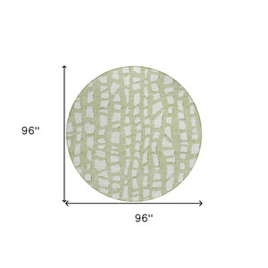 Homeroots 3' Artichoke Green And Ivory Abstract Washable Indoor Outdoor Area Rug For Stylish Spaces 8' Round Polyester 585042