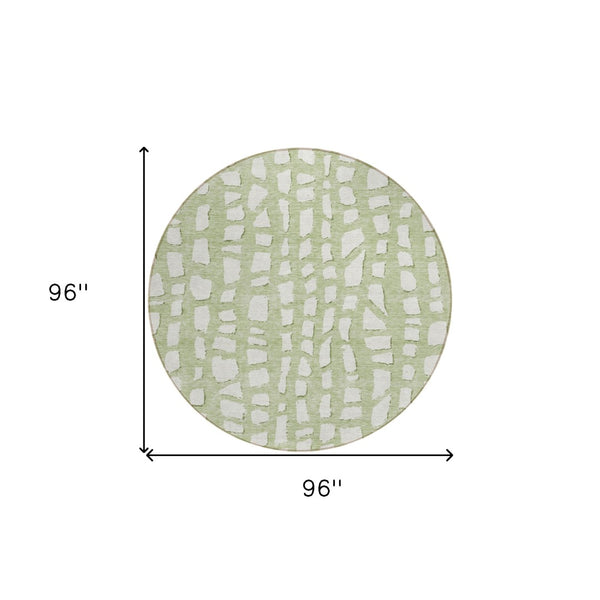 Homeroots 3' Artichoke Green And Ivory Abstract Washable Indoor Outdoor Area Rug For Stylish Spaces 8' Round Polyester 585042