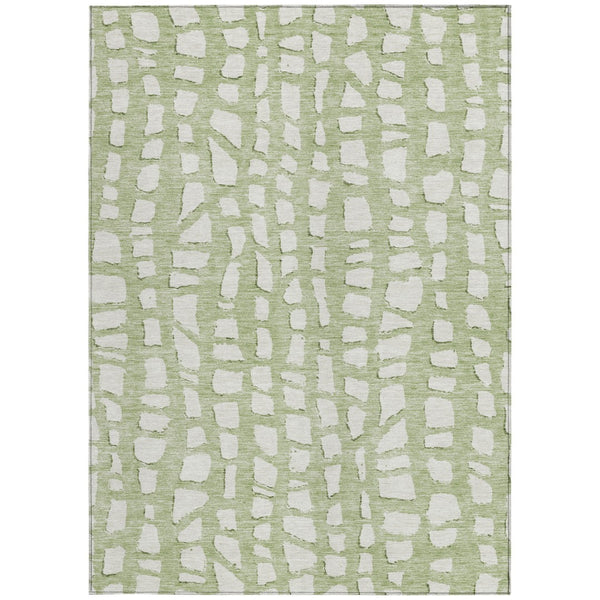 Homeroots 3' Artichoke Green And Ivory Abstract Washable Indoor Outdoor Area Rug For Stylish Spaces 9' X 12' Polyester 585044