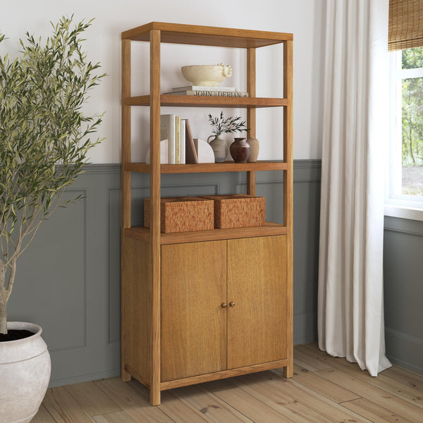 Butler Specialty Company Nora 32" W Wood Etagere Bookcase - Stylish 3-tier Storage With Cabinet Natural Made From Rubberwood,Oak Veneer,Engineered Wood 5850452-butler