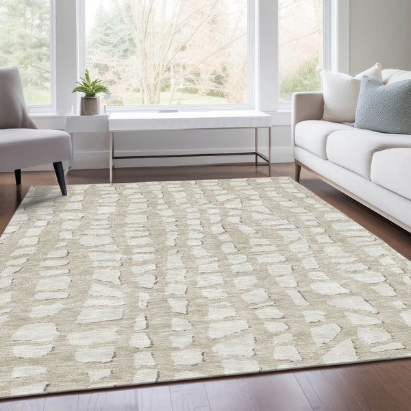 Homeroots 3' Artichoke Green And Ivory Abstract Washable Indoor Outdoor Area Rug For Stylish Spaces 3' X 5' Polyester 585046