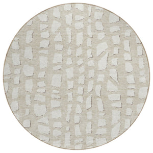 HomeRoots 5' Stylish Beige and Ivory Abstract Rug – Durable, Washable Indoor/Outdoor Area Rug for Versatile Use 8' Round 585048