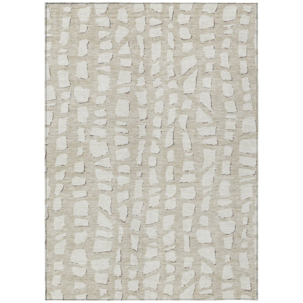 HomeRoots 5' Stylish Beige and Ivory Abstract Rug – Durable, Washable Indoor/Outdoor Area Rug for Versatile Use 8' X 10' 585049