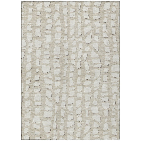 HomeRoots 9' Stylish Beige and Ivory Abstract Area Rug for Indoor and Outdoor Use - Durable, Washable Design 9' X 12' 585050