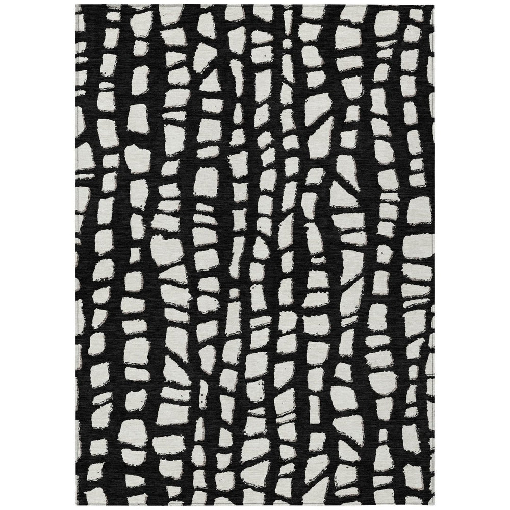 HomeRoots 9' Black and Ivory Abstract Area Rug - Stylish, Washable, Durable for Indoor and Outdoor Use 9' X 12' 585056