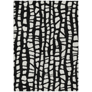 HomeRoots 9' Black and Ivory Abstract Area Rug - Stylish, Washable, Durable for Indoor and Outdoor Use 9' X 12' 585056