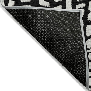 HomeRoots 9' Black and Ivory Abstract Area Rug - Stylish, Washable, Durable for Indoor and Outdoor Use 9' X 12' 585056