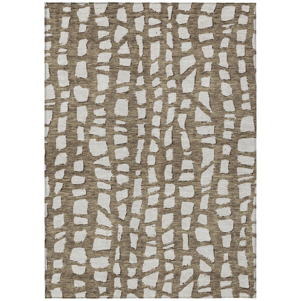 HomeRoots 9' Modern Brown and Ivory Abstract Washable Area Rug for Indoor and Outdoor Durability and Style 9' X 12' 585062