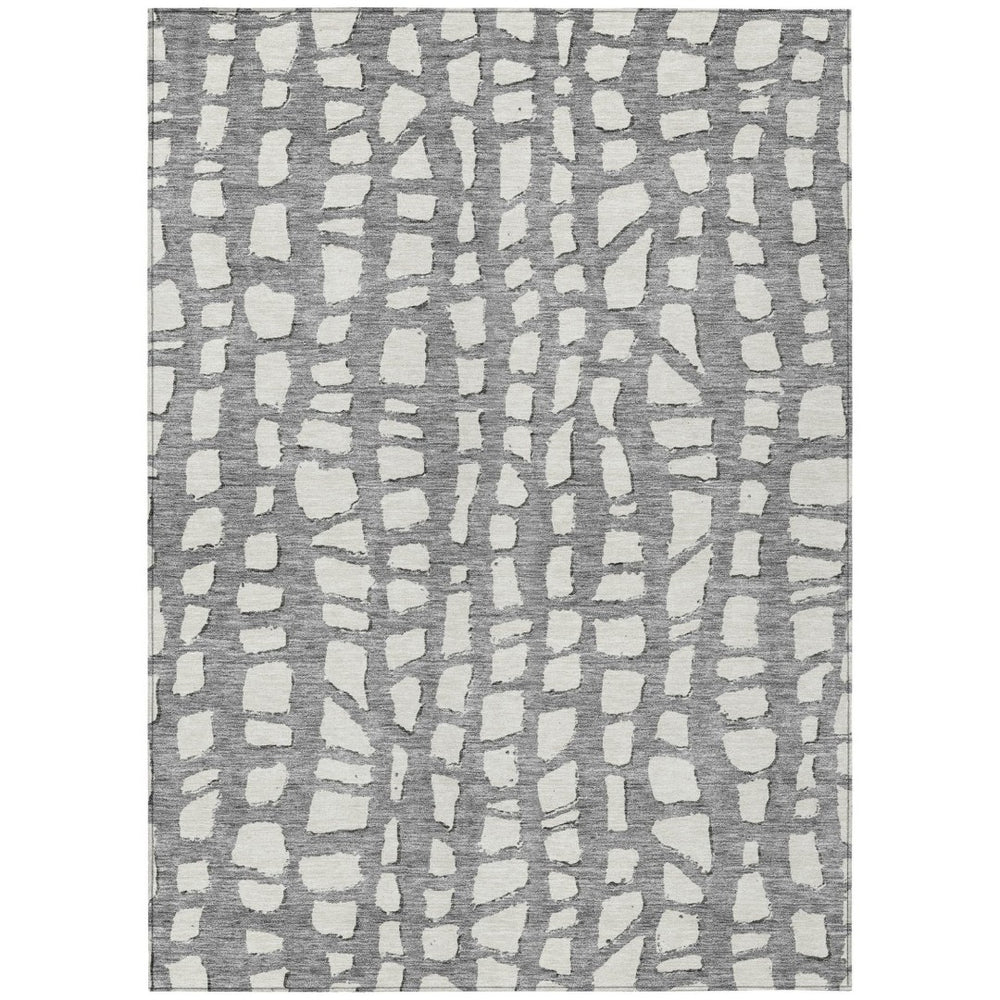 HomeRoots 5' Gray and Ivory Abstract Area Rug - Durable, Washable Design for Indoor and Outdoor Use, Easy Care 5' X 8' 585065