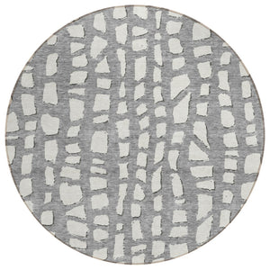 HomeRoots 5' Gray and Ivory Abstract Area Rug - Durable, Washable Design for Indoor and Outdoor Use, Easy Care 8' Round 585066