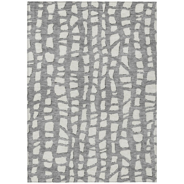 HomeRoots 5' Gray and Ivory Abstract Area Rug - Durable, Washable Design for Indoor and Outdoor Use, Easy Care 8' X 10' 585067