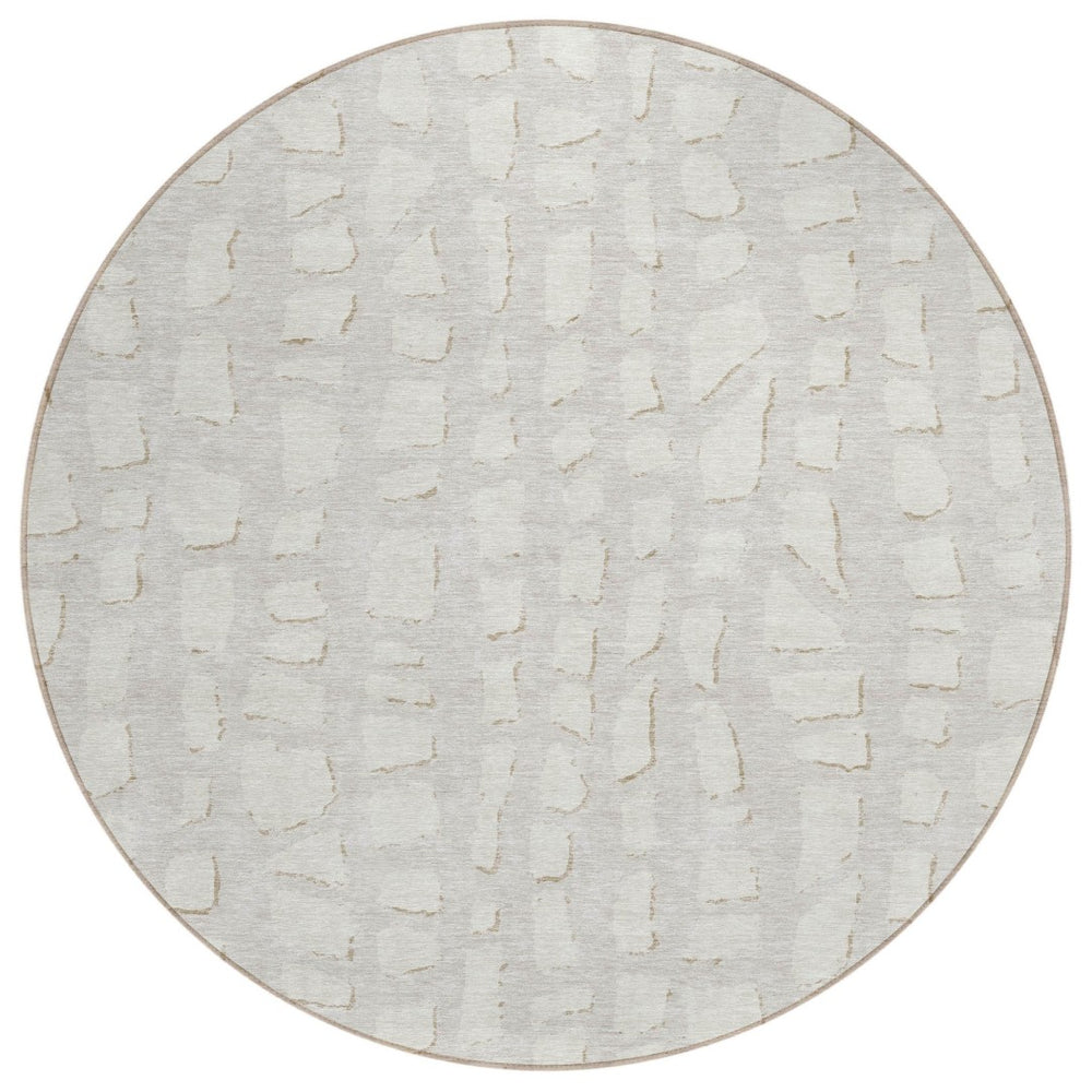 HomeRoots 5' Ivory and Beige Abstract Area Rug - Stylish, Washable, Durable for Indoor and Outdoor Spaces 8' Round 585072