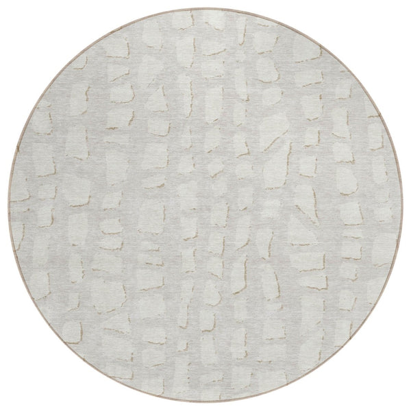 HomeRoots 5' Ivory and Beige Abstract Area Rug - Stylish, Washable, Durable for Indoor and Outdoor Spaces 8' Round 585072