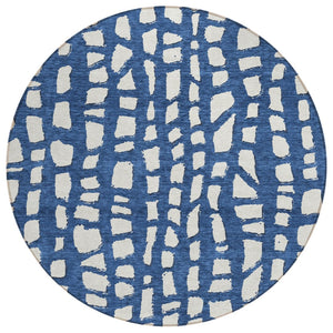 HomeRoots 5' Navy Blue and Ivory Abstract Area Rug – Stylish, Washable, Indoor/Outdoor Durability for Any Space 8' Round 585078