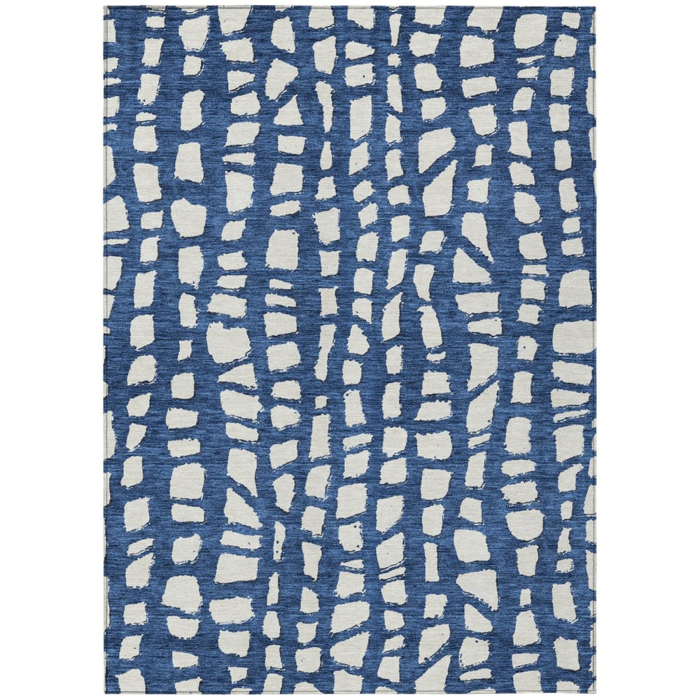 HomeRoots 5' Navy Blue and Ivory Abstract Area Rug – Stylish, Washable, Indoor/Outdoor Durability for Any Space 8' X 10' 585079
