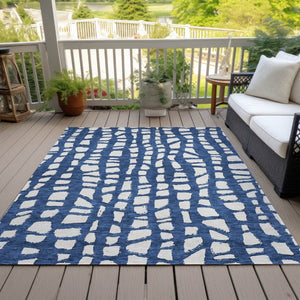 HomeRoots 9' Navy Blue and Ivory Abstract Area Rug - Durable, Washable, and Stylish for Indoor & Outdoor Spaces 9' X 12' 585080