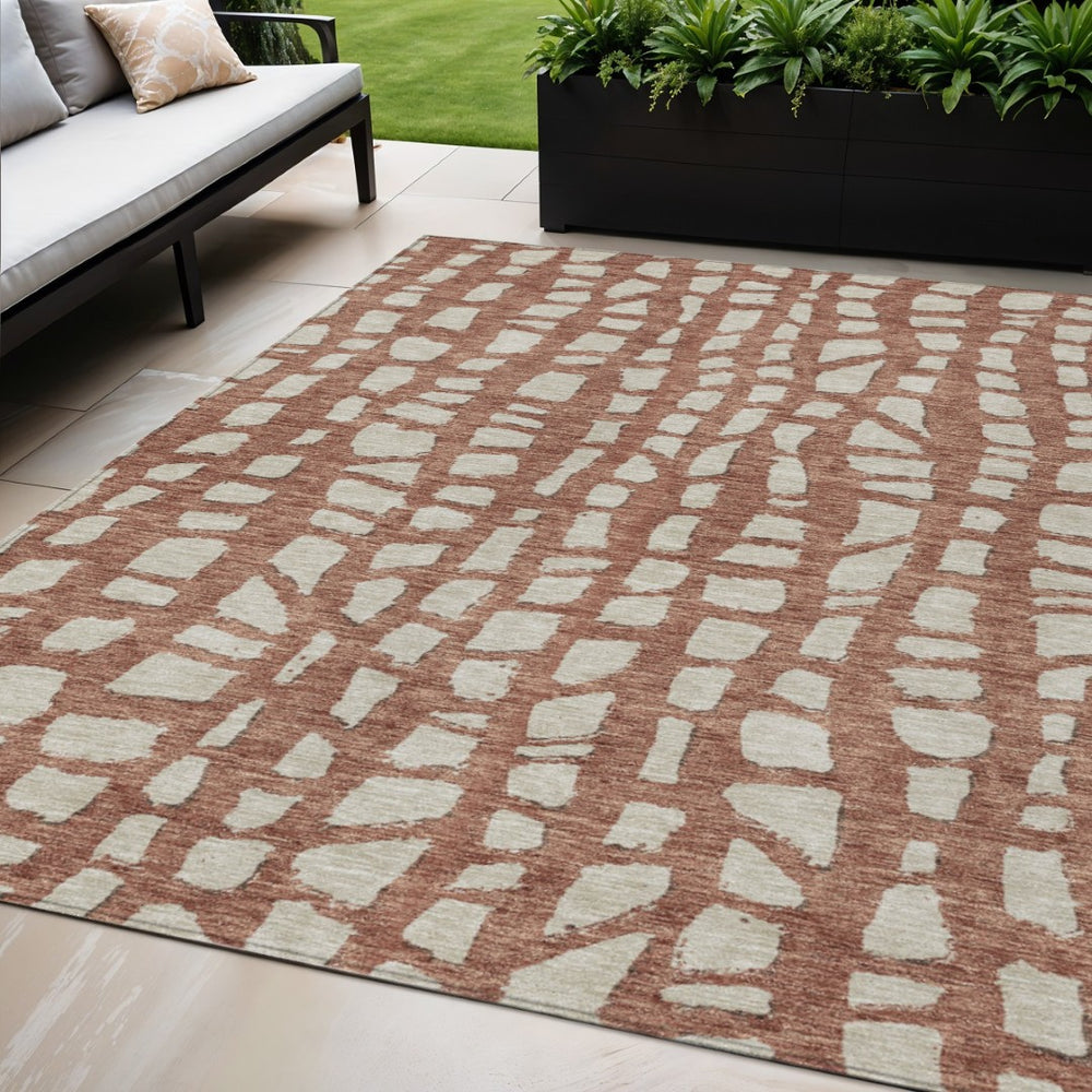 HomeRoots 5' Vibrant Orange and Ivory Abstract Area Rug - Durable, Washable, Perfect for Indoor & Outdoor Spaces 5' X 8' 585083