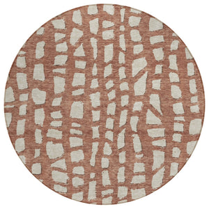 HomeRoots 5' Vibrant Orange and Ivory Abstract Area Rug - Durable, Washable, Perfect for Indoor & Outdoor Spaces 8' Round 585084