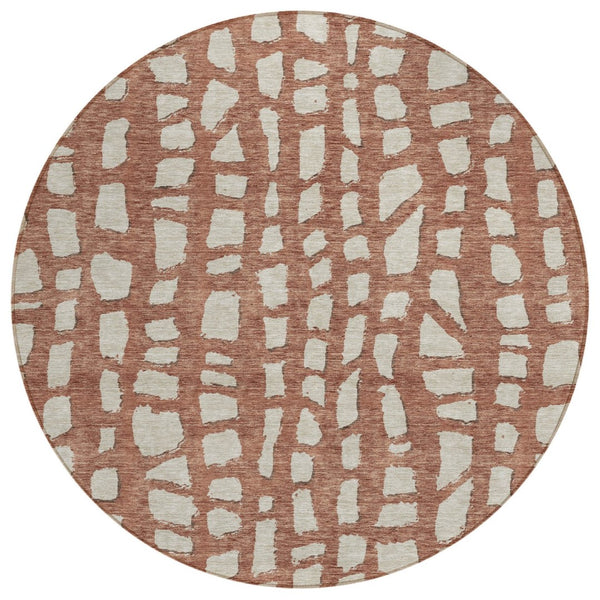 HomeRoots 5' Vibrant Orange and Ivory Abstract Area Rug - Durable, Washable, Perfect for Indoor & Outdoor Spaces 8' Round 585084