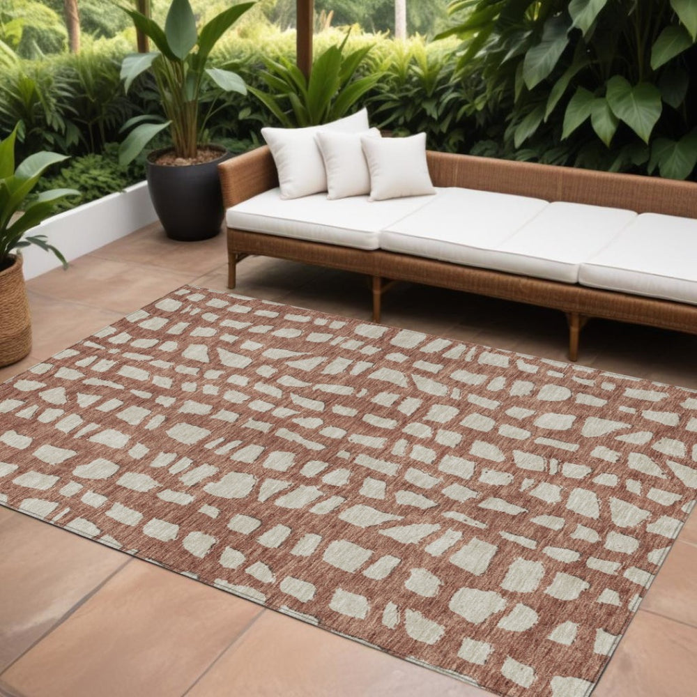 HomeRoots 9' Stylish Orange and Ivory Abstract Area Rug for Indoor and Outdoor Spaces - Durable and Washable 9' X 12' 585086