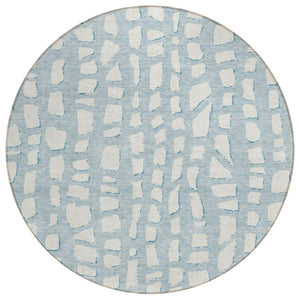 HomeRoots 5' Sky Blue and Ivory Abstract Area Rug - Stylish, Durable, and Machine Washable for Indoor/Outdoor Use 8' Round 585090