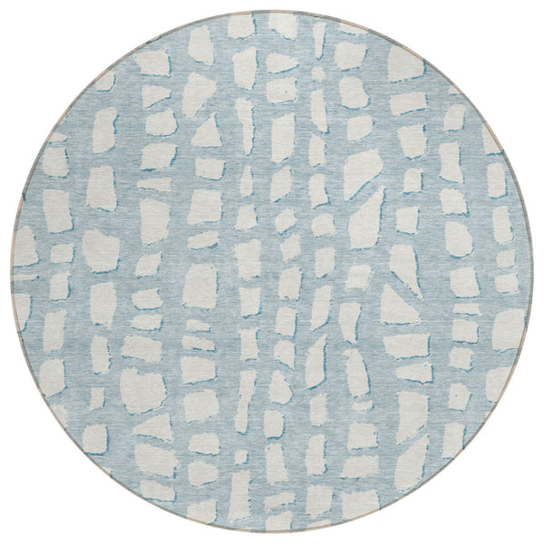 HomeRoots 5' Sky Blue and Ivory Abstract Area Rug - Stylish, Durable, and Machine Washable for Indoor/Outdoor Use 8' Round 585090
