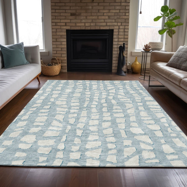 Homeroots 3' Artichoke Green And Ivory Abstract Washable Indoor Outdoor Area Rug For Stylish Spaces 9' X 12' Polyester 585092