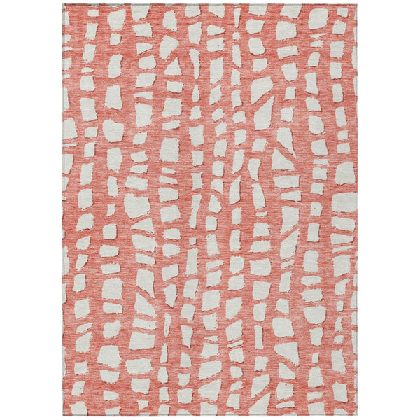 HomeRoots 5' Salmon and Ivory Abstract Area Rug - Stylish, Washable, Stain-Resistant for Indoor & Outdoor Use 5' X 8' 585095