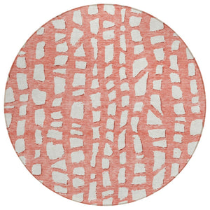 HomeRoots 5' Salmon and Ivory Abstract Area Rug - Stylish, Washable, Stain-Resistant for Indoor & Outdoor Use 8' Round 585096