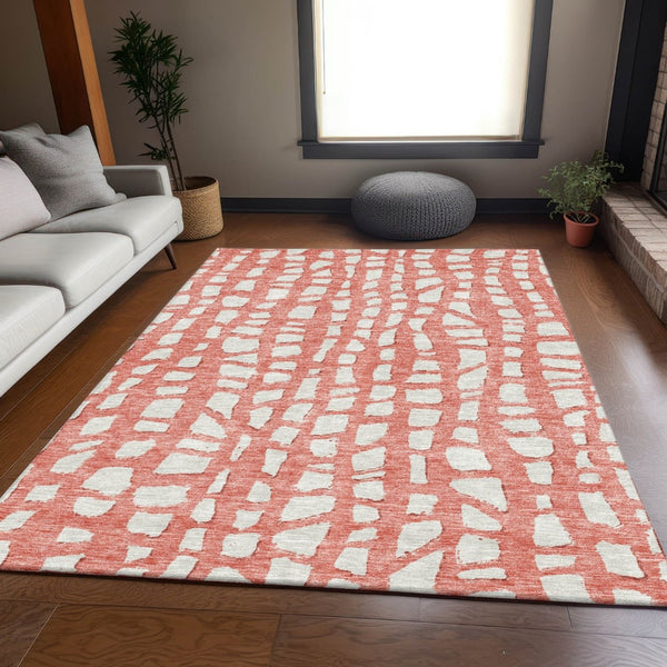 HomeRoots 9' Salmon and Ivory Abstract Washable Area Rug - Durable, Stylish, Ideal for Indoor and Outdoor Spaces 9' X 12' 585098