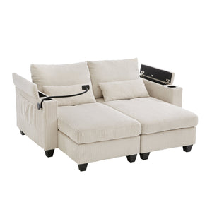 English Elm Convertible Chaise Lounge Sofa Bed With Usb Ports, Cup Holders & Storage – Modern Comfort In Beige N719S002020A
