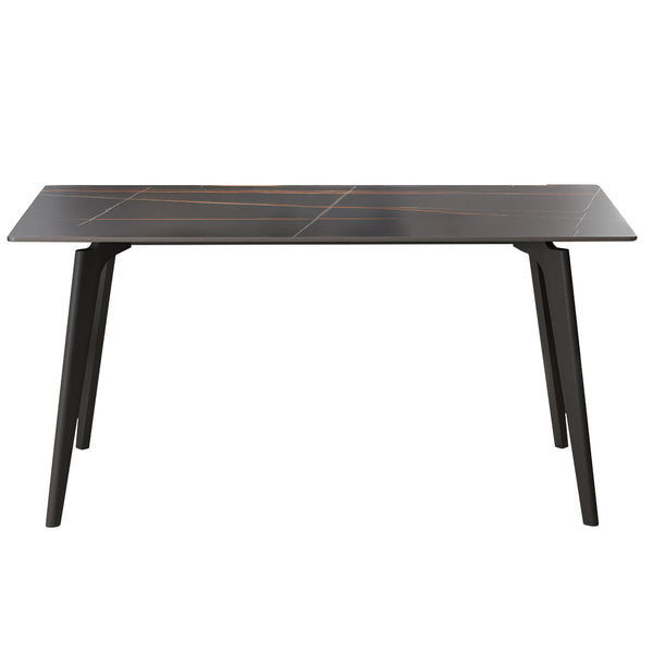 English Elm 62.99" Modern Artificial Stone Dining Table With Black Metal Legs – Seats 6 For Stylish Gatherings W1535S00513