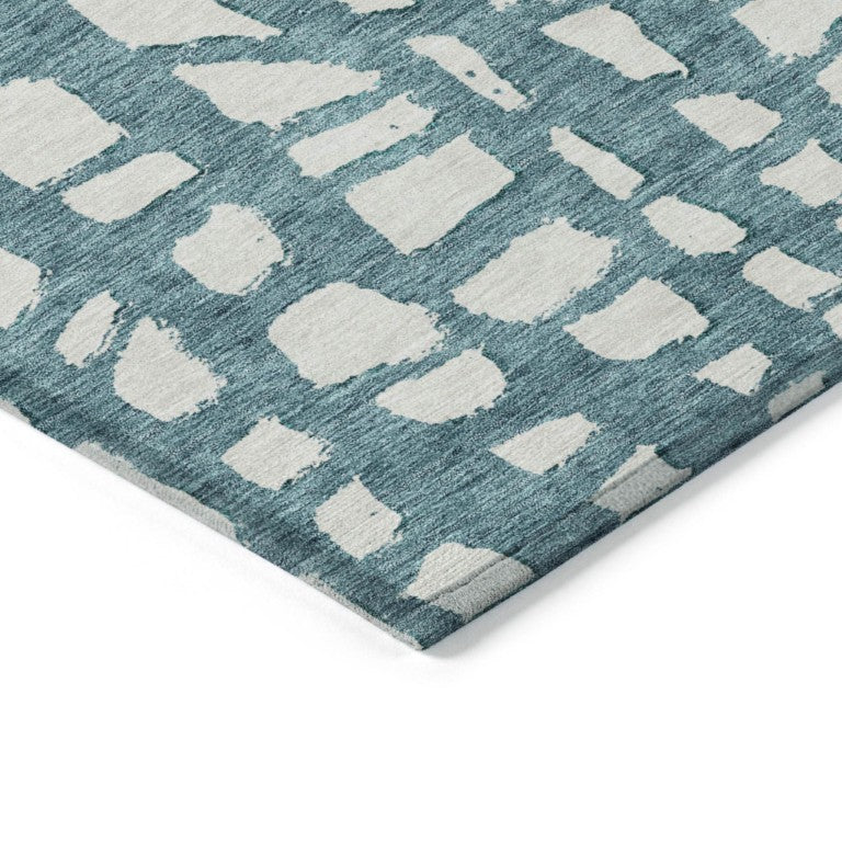 5x8 Teal Ivory Abstract Polyester Area Rug Washable Indoor Outdoor Patio Use