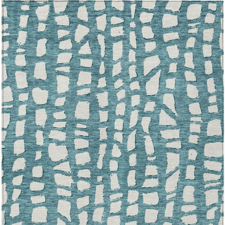 5x8 Teal Ivory Abstract Polyester Area Rug Washable Indoor Outdoor Patio Use