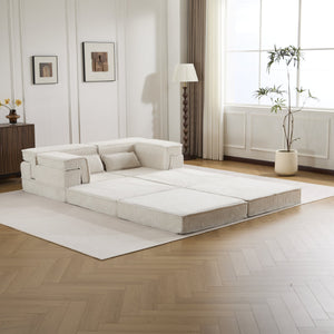 English Elm Compression Modular Mahjong Sofa Bed - Cozy Convertibility, Soft Circle Fleece, No Assembly, White W3723S00027