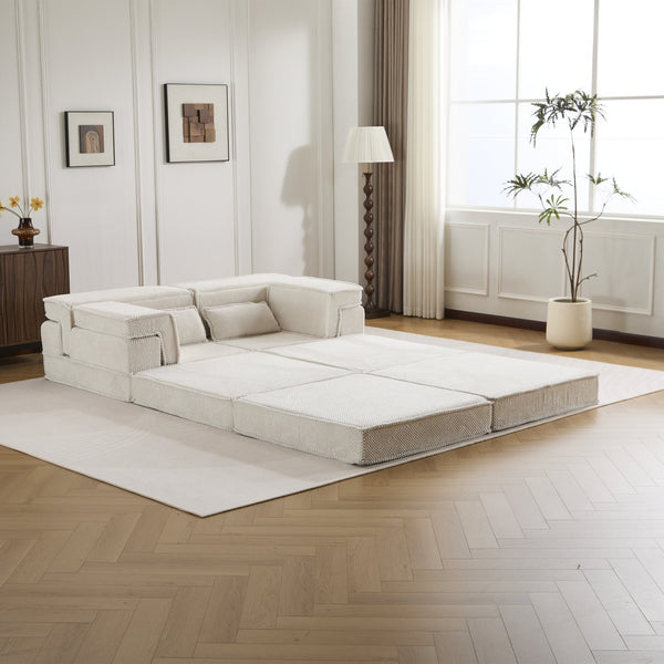 English Elm Compression Modular Mahjong Sofa Bed - Cozy Convertibility, Soft Circle Fleece, No Assembly, White W3723S00027