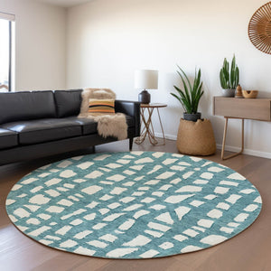 Homeroots 3' Artichoke Green And Ivory Abstract Washable Indoor Outdoor Area Rug For Stylish Spaces 8' Round Polyester 585108