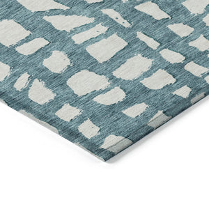 HomeRoots 5' Teal Blue and Ivory Abstract Area Rug - Washable, Stain-Resistant for Indoor and Outdoor Use 8' X 10' 585109
