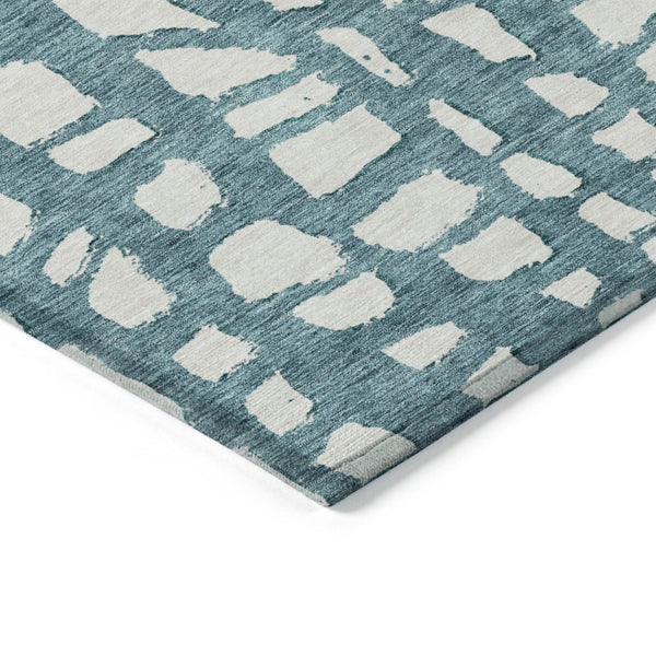 HomeRoots 5' Teal Blue and Ivory Abstract Area Rug - Washable, Stain-Resistant for Indoor and Outdoor Use 8' X 10' 585109