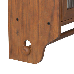 English Elm 24.8"Glass Vintage Double Door Wall Cabinet Brown with 3-Tier Solid Wood Shelves, Glass Panels & Towel Rack W757P170144