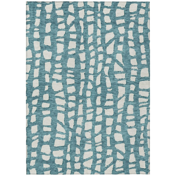 HomeRoots 9' Teal Blue and Ivory Abstract Area Rug - Stylish, Washable, Durable for Indoor and Outdoor Spaces 9' X 12' 585110
