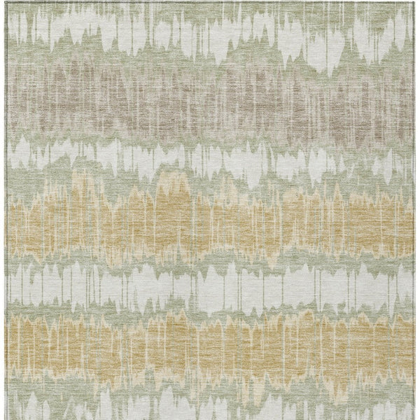 Homeroots 3' Artichoke Green And Ivory Striped Washable Area Rug - Perfect For Indoor And Outdoor Spaces! 3' X 5' Polyester 585112