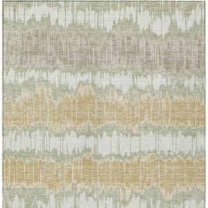 Homeroots 3' Artichoke Green And Ivory Striped Washable Area Rug - Perfect For Indoor And Outdoor Spaces! 5' X 8' Polyester 585113