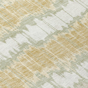 Homeroots 3' Artichoke Green And Ivory Striped Washable Area Rug - Perfect For Indoor And Outdoor Spaces! 5' X 8' Polyester 585113